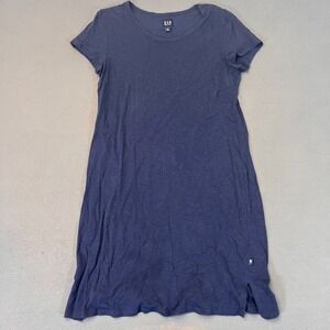 GAP Shirt Dress Womens Sz Medium Solid Blue Cotton Modal Beach Slit Logo SS